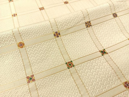 平和屋着物●本場筑前博多織　八寸名古屋帯　唐織　吉祥格子文　正絹　逸品　CABG1826vp