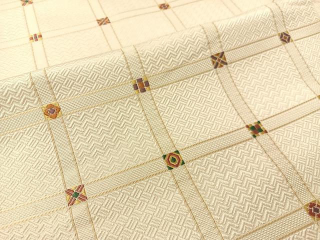 平和屋着物●本場筑前博多織　八寸名古屋帯　唐織　吉祥格子文　正絹　逸品　CABG1826vp