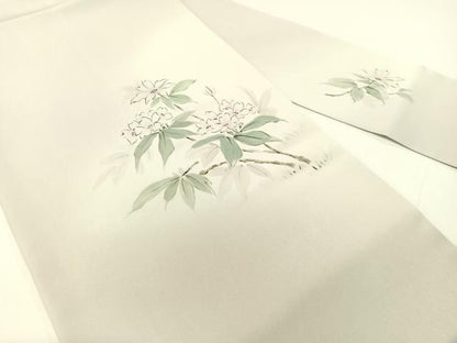 平和屋着物●染色家　岸上純平　塩瀬　九寸名古屋帯　手描き　草花文　正絹　逸品　CABG1827vp
