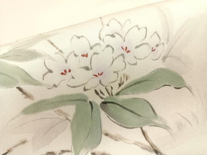 平和屋着物●染色家　岸上純平　塩瀬　九寸名古屋帯　手描き　草花文　正絹　逸品　CABG1827vp