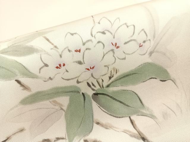 平和屋着物●染色家　岸上純平　塩瀬　九寸名古屋帯　手描き　草花文　正絹　逸品　CABG1827vp