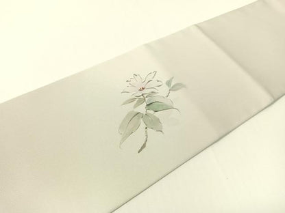 平和屋着物●染色家　岸上純平　塩瀬　九寸名古屋帯　手描き　草花文　正絹　逸品　CABG1827vp