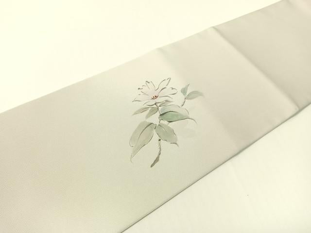 平和屋着物●染色家　岸上純平　塩瀬　九寸名古屋帯　手描き　草花文　正絹　逸品　CABG1827vp
