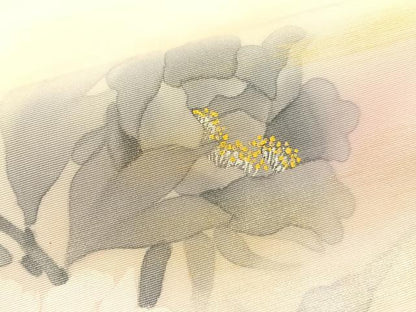 平和屋着物●塩瀬　九寸名古屋帯　紫光　手描き　牡丹　金彩　正絹　逸品　CABG1829vp