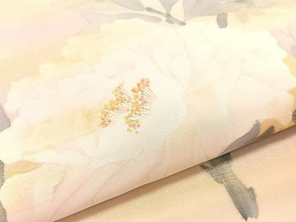 平和屋着物●塩瀬　九寸名古屋帯　紫光　手描き　牡丹　金彩　正絹　逸品　CABG1829vp
