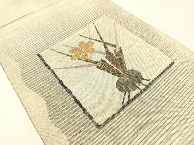 平和屋着物●太鼓柄袋帯　紬地　色紙花文　金銀糸　正絹　逸品　CABG1834vp