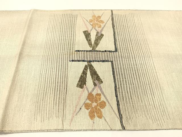 平和屋着物●太鼓柄袋帯　紬地　色紙花文　金銀糸　正絹　逸品　CABG1834vp