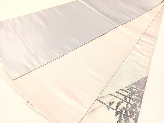 平和屋着物●太鼓柄袋帯　樹林文　銀彩　引箔　正絹　逸品　CABG1835vp