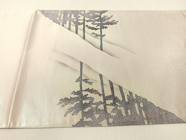 平和屋着物●太鼓柄袋帯　樹林文　銀彩　引箔　正絹　逸品　CABG1835vp