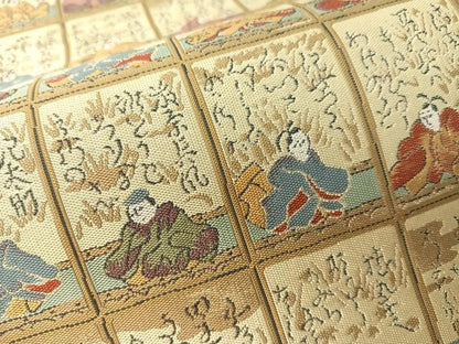 平和屋着物●六通柄袋帯　百人一首　正絹　逸品　未使用　CABG1836vp