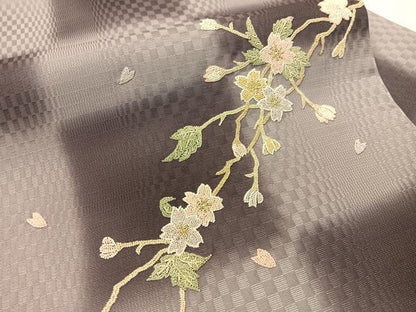 平和屋着物●中国三大刺繍　総相良刺繍　九寸名古屋帯　作家物　市松枝桜　金糸　正絹　逸品　CABG1841vp