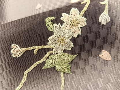 平和屋着物●中国三大刺繍　総相良刺繍　九寸名古屋帯　作家物　市松枝桜　金糸　正絹　逸品　CABG1841vp