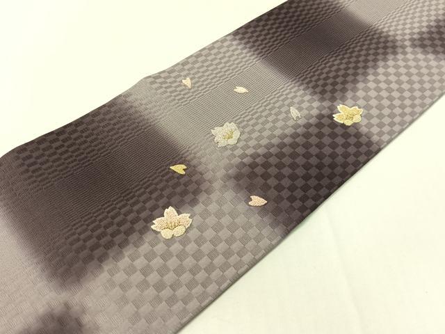 平和屋着物●中国三大刺繍　総相良刺繍　九寸名古屋帯　作家物　市松枝桜　金糸　正絹　逸品　CABG1841vp