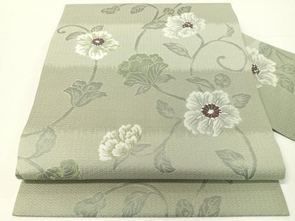 平和屋着物●九寸名古屋帯　花唐草文　正絹　逸品　CABG1842vp