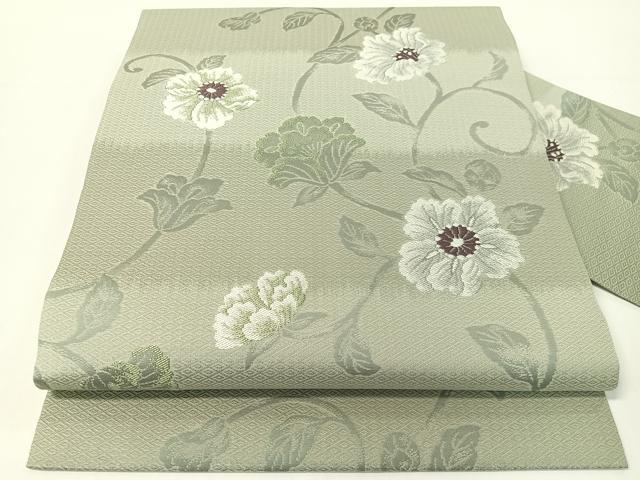 平和屋着物●九寸名古屋帯　花唐草文　正絹　逸品　CABG1842vp