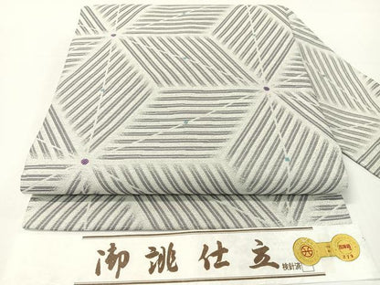 平和屋着物●西陣　弥栄織物謹製　九寸名古屋帯　麻の葉文様　銀糸　証紙付き　正絹　逸品　未使用　CABG1843vp