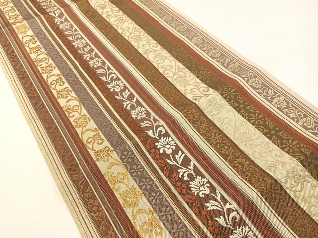 平和屋着物●本場筑前博多織　八寸名古屋帯　更紗唐草間道　正絹　逸品　CABG1845vp