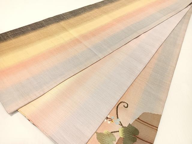 平和屋着物●両面　太鼓柄袋帯　紬地　すくい織　蔦の葉花文　正絹　逸品　CABG1848vp