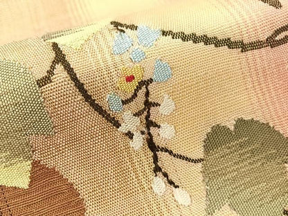 平和屋着物●両面　太鼓柄袋帯　紬地　すくい織　蔦の葉花文　正絹　逸品　CABG1848vp
