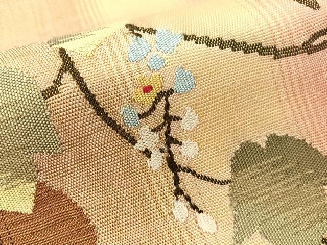平和屋着物●両面　太鼓柄袋帯　紬地　すくい織　蔦の葉花文　正絹　逸品　CABG1848vp
