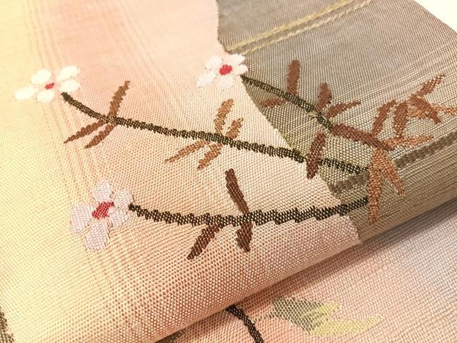 平和屋着物●両面　太鼓柄袋帯　紬地　すくい織　蔦の葉花文　正絹　逸品　CABG1848vp