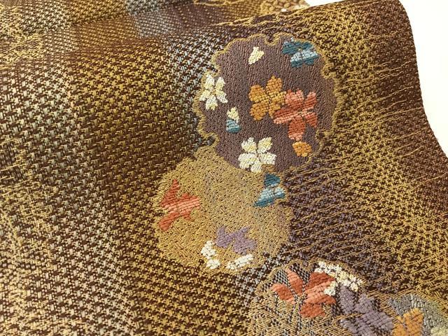 平和屋着物▽両面　全通柄袋帯　スリーシーズン　春夏秋　雪輪花蝶文　金糸　正絹　逸品　CABG1849vp