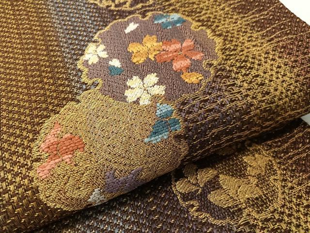 平和屋着物▽両面　全通柄袋帯　スリーシーズン　春夏秋　雪輪花蝶文　金糸　正絹　逸品　CABG1849vp