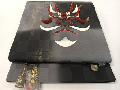 平和屋着物●両面　太鼓柄袋帯　芙蓉庵　草野工房　歌舞伎　隈取　金彩　反端付き　正絹　逸品　CABG1851vp