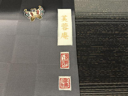 平和屋着物●両面　太鼓柄袋帯　芙蓉庵　草野工房　歌舞伎　隈取　金彩　反端付き　正絹　逸品　CABG1851vp