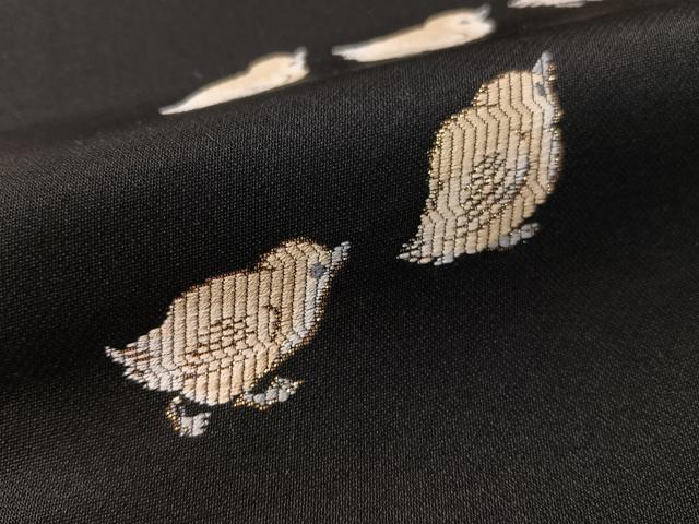 平和屋着物●九寸名古屋帯　鴨の親子　黒地　金糸　正絹　逸品　CABG1853vp