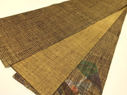 平和屋着物●太鼓柄袋帯　紬地　すくい織　幾何学文様　金糸　正絹　逸品　未使用　CABG1858vp