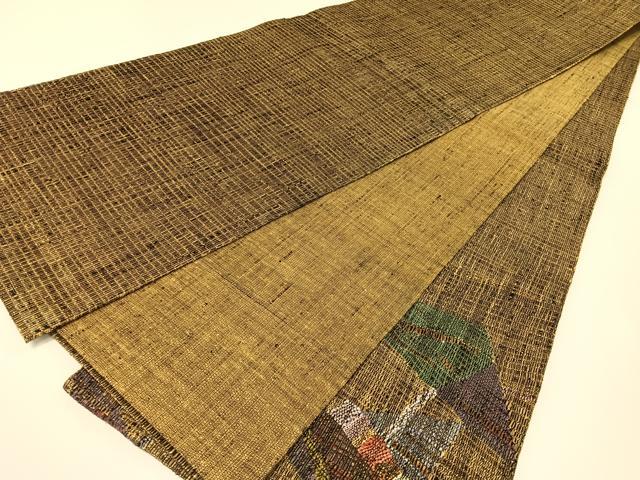 平和屋着物●太鼓柄袋帯　紬地　すくい織　幾何学文様　金糸　正絹　逸品　未使用　CABG1858vp