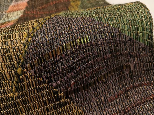 平和屋着物●太鼓柄袋帯　紬地　すくい織　幾何学文様　金糸　正絹　逸品　未使用　CABG1858vp