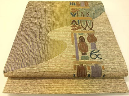 平和屋着物●両方向　太鼓柄袋帯　吉祥花文　やまと誂製　正絹　逸品　CABG1861vp
