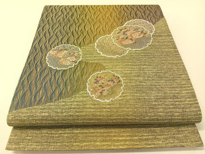 平和屋着物●両方向　太鼓柄袋帯　吉祥花文　やまと誂製　正絹　逸品　CABG1861vp