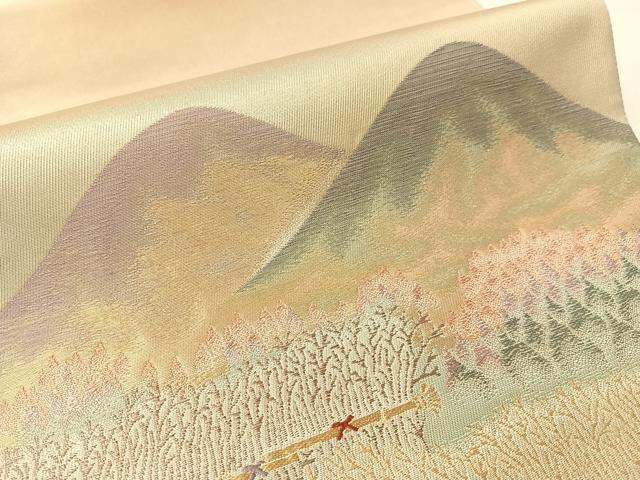 平和屋着物●田中工芸織物　祥園謹製　太鼓柄袋帯　遠山風景文　金糸　銀座おゝぎ屋扱い　正絹　逸品　CABG1862vp