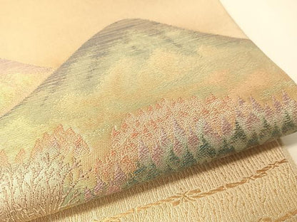平和屋着物●田中工芸織物　祥園謹製　太鼓柄袋帯　遠山風景文　金糸　銀座おゝぎ屋扱い　正絹　逸品　CABG1862vp