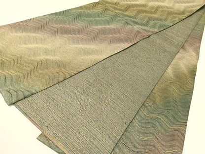 平和屋着物▽両面　太鼓柄袋帯　スリーシーズン　春夏秋　よろけ縞　金糸　正絹　逸品　CABG1864vp