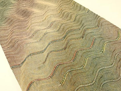 平和屋着物▽両面　太鼓柄袋帯　スリーシーズン　春夏秋　よろけ縞　金糸　正絹　逸品　CABG1864vp