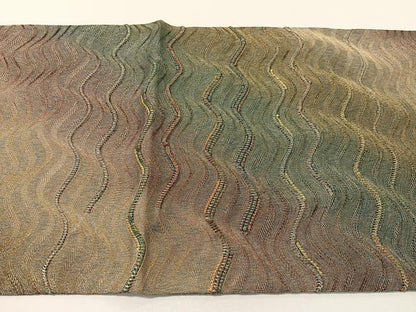 平和屋着物▽両面　太鼓柄袋帯　スリーシーズン　春夏秋　よろけ縞　金糸　正絹　逸品　CABG1864vp