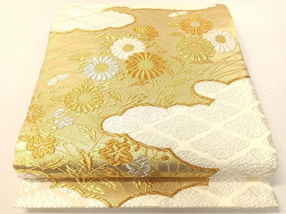 平和屋着物●山口美術織物　唐織の織匠　山口成三郎謹織　六通柄袋帯　唐織　瑞雲蒔絵秋草文　金銀糸　正絹　逸品　未使用　CABG1888vp