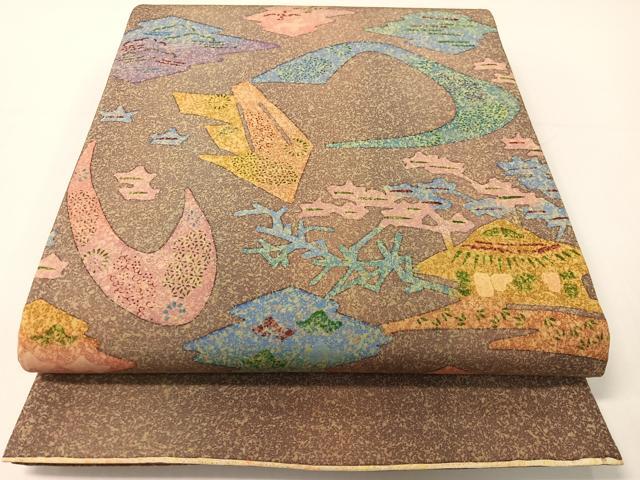 平和屋着物●本場大島紬　全通柄袋帯　作家物　松皮菱風景文　正絹　逸品　CABG1889vp