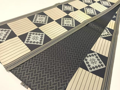 平和屋着物●両面　全通柄袋帯　市松吉祥文　三越扱い　正絹　逸品　CABG1892vp