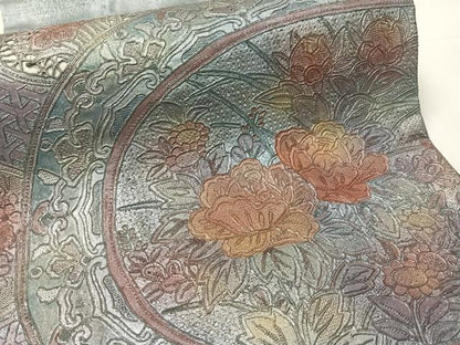 平和屋着物●中国三大刺繍　スワトウ相良刺繍　総刺繍　袋帯　絵皿花文　金彩　正絹　逸品　CABG1900vp