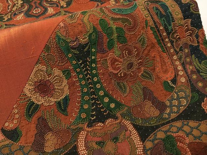 平和屋着物●中国三大刺繍　総相良刺繍　太鼓柄袋帯　切嵌　紬地　更紗花文　正絹　逸品　CABG1902vp