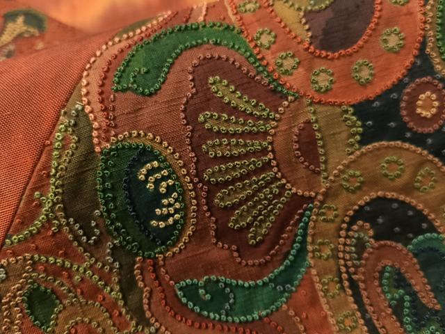 平和屋着物●中国三大刺繍　総相良刺繍　太鼓柄袋帯　切嵌　紬地　更紗花文　正絹　逸品　CABG1902vp