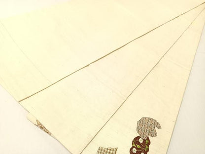 平和屋着物●総刺繍　太鼓柄袋帯　紬地　更紗花鳥文　正絹　逸品　CABG1904vp