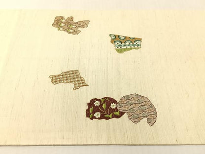平和屋着物●総刺繍　太鼓柄袋帯　紬地　更紗花鳥文　正絹　逸品　CABG1904vp