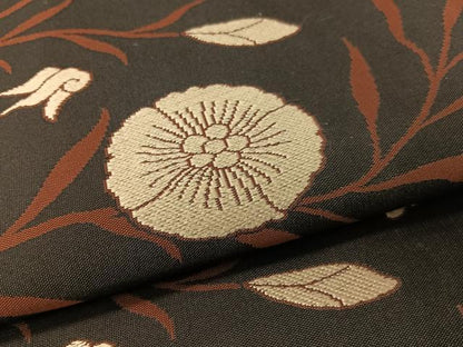 平和屋着物●両面　全通柄袋帯　草花文　黒地　正絹　逸品　CABG1908vp