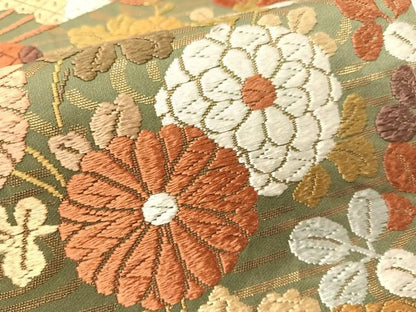 平和屋着物●西陣　河合美術織物謹製　六通柄袋帯　唐織　流水扇面花文　金糸　正絹　逸品　CABG1909vp